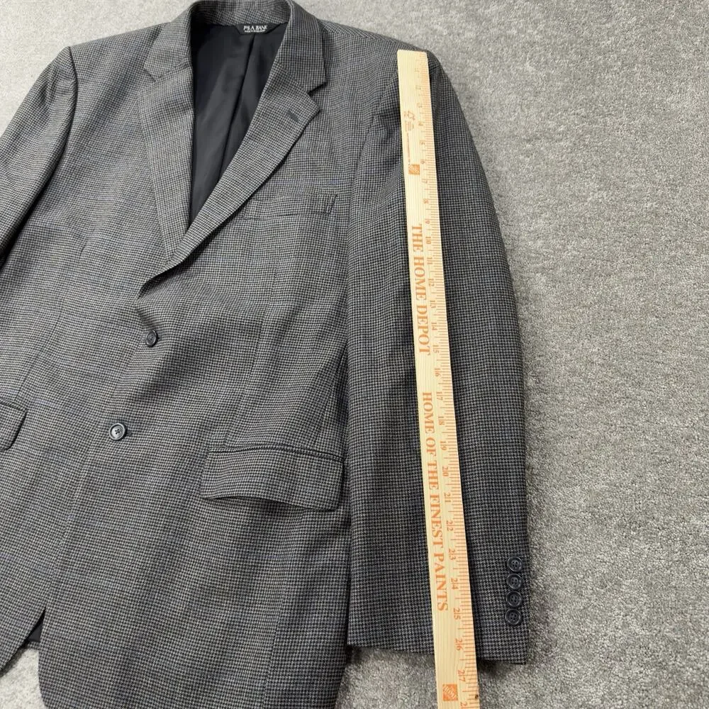 Jos A Bank Traveler Sport Coat Men's 46L Tailored Fit Gray Plaid Wool Two Button